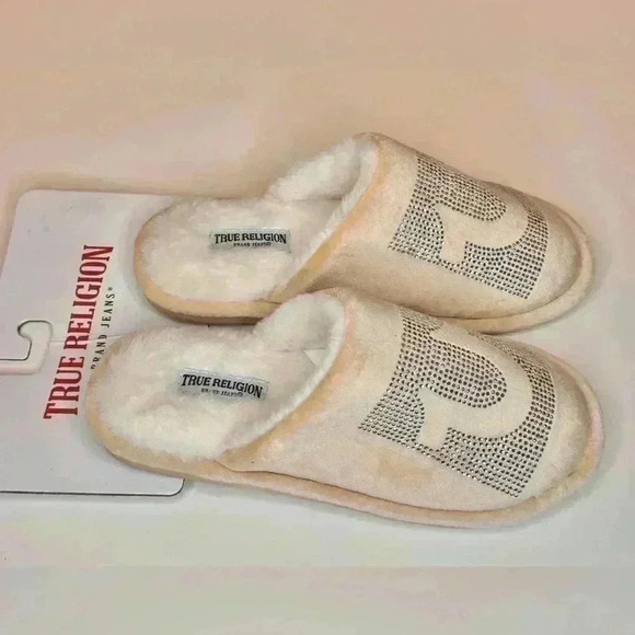 True Rwligion Women’s Rhinestone Horseshoe Logo Slippers Size Small 5/6 - Picture 2 of 5